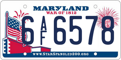 MD license plate 6AF6578