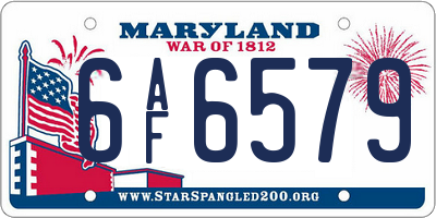 MD license plate 6AF6579