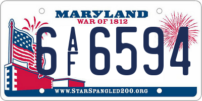 MD license plate 6AF6594