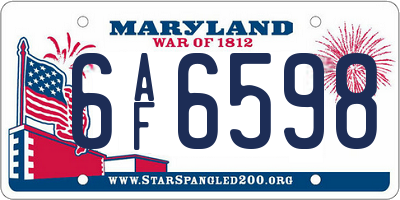 MD license plate 6AF6598