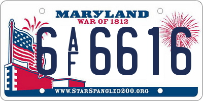 MD license plate 6AF6616