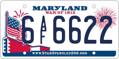 MD license plate 6AF6622
