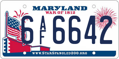 MD license plate 6AF6642