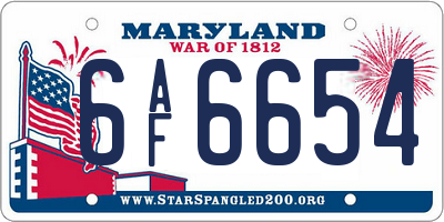MD license plate 6AF6654