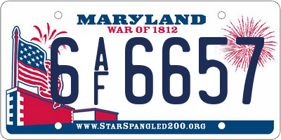 MD license plate 6AF6657