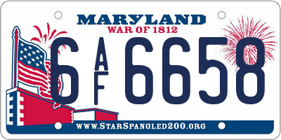 MD license plate 6AF6658