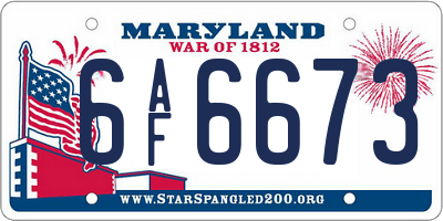 MD license plate 6AF6673