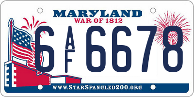 MD license plate 6AF6678