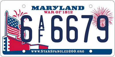 MD license plate 6AF6679
