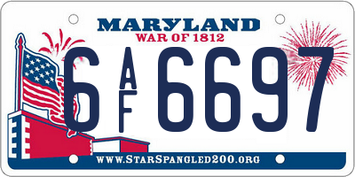 MD license plate 6AF6697
