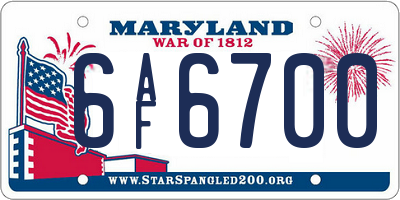 MD license plate 6AF6700