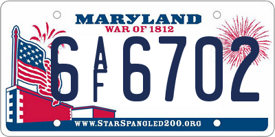 MD license plate 6AF6702