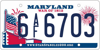MD license plate 6AF6703