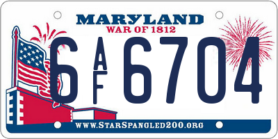 MD license plate 6AF6704