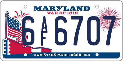 MD license plate 6AF6707
