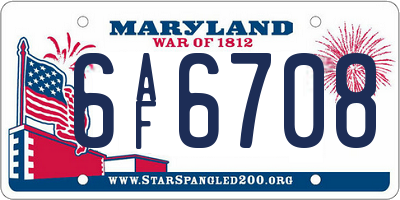 MD license plate 6AF6708