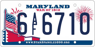 MD license plate 6AF6710
