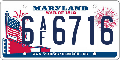 MD license plate 6AF6716