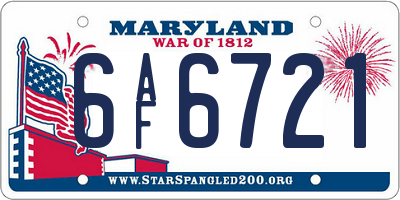 MD license plate 6AF6721