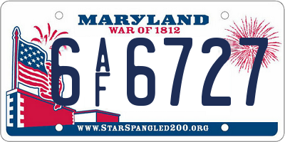 MD license plate 6AF6727