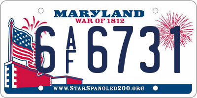 MD license plate 6AF6731