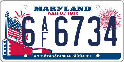 MD license plate 6AF6734
