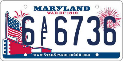 MD license plate 6AF6736