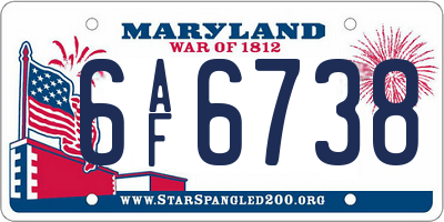 MD license plate 6AF6738