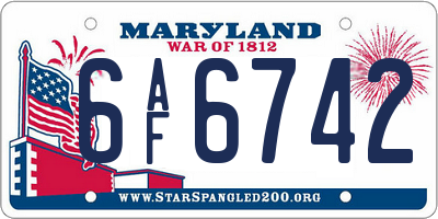MD license plate 6AF6742