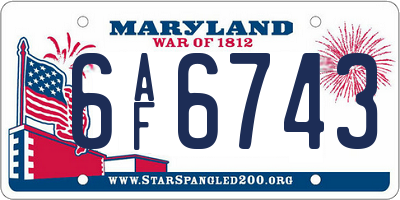 MD license plate 6AF6743