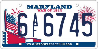 MD license plate 6AF6745