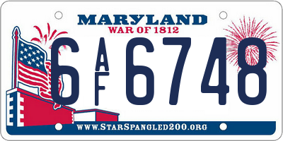 MD license plate 6AF6748