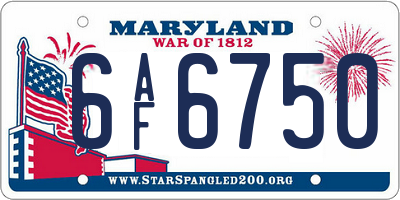 MD license plate 6AF6750