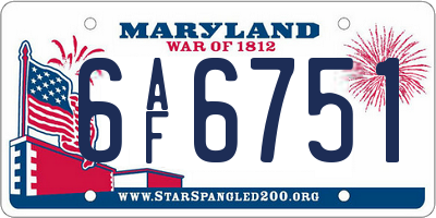 MD license plate 6AF6751