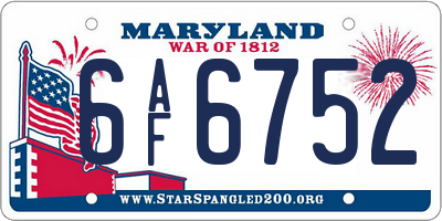 MD license plate 6AF6752