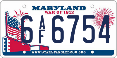 MD license plate 6AF6754