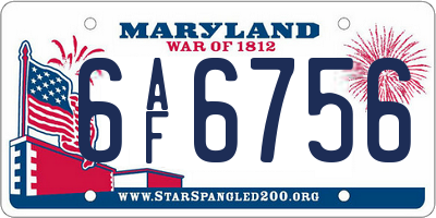 MD license plate 6AF6756