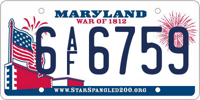 MD license plate 6AF6759