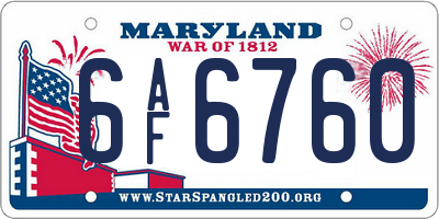 MD license plate 6AF6760