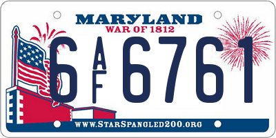MD license plate 6AF6761
