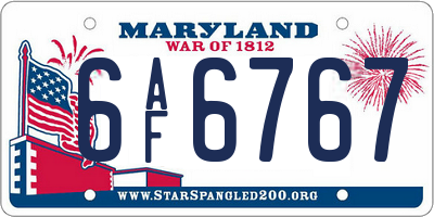 MD license plate 6AF6767