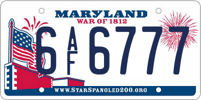 MD license plate 6AF6777