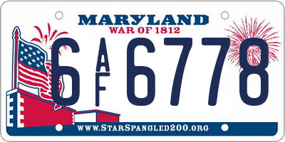 MD license plate 6AF6778