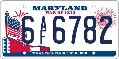 MD license plate 6AF6782