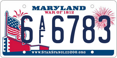 MD license plate 6AF6783
