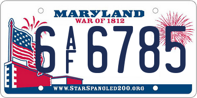 MD license plate 6AF6785