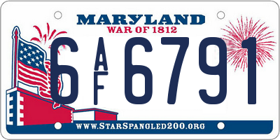 MD license plate 6AF6791