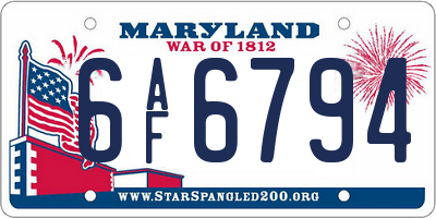 MD license plate 6AF6794