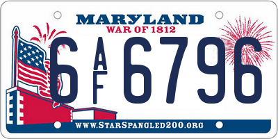 MD license plate 6AF6796