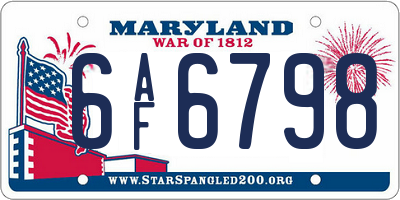 MD license plate 6AF6798